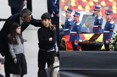 Imagini emoționante cu strănepoții lui Mircea Lucescu la priveghi. Răzvan Lucescu nu s-a dezlipit de sicriul tatălui său / Neli, văduva lui Il Luce, este copleșită de tristețe