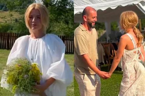 Victoria Raileanu și Adrian Ștefănescu s-au căsătorit. Imagini emoționante de la cununia religioasă: actrița a purtat două rochii de mireasă, iar petrecerea a avut loc în natură
