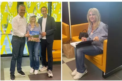Adrian Veștea, alături de Nadia Comăneci și Mihai Covaliu, la Aeroportul Brașov - Ghimbav: "Doi dintre cei mai mari ambasadori ai sportului românesc. Ne inspirați să țintim mereu spre nota 10 în tot ceea ce realizăm!"