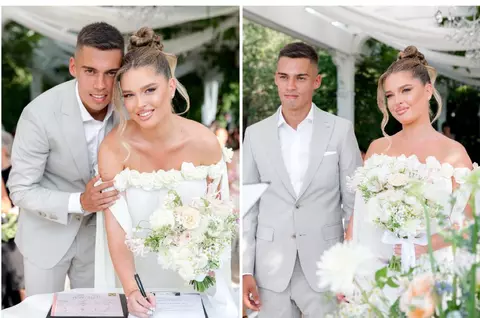 Fotbalistul Cătălin Cîrjan de la Dinamo și Evelyn Tamaș s-au căsătorit și urmează să devină părinți pentru prima oară: "Astăzi, mâine și pentru totdeauna!". Imagini de la cununia civilă