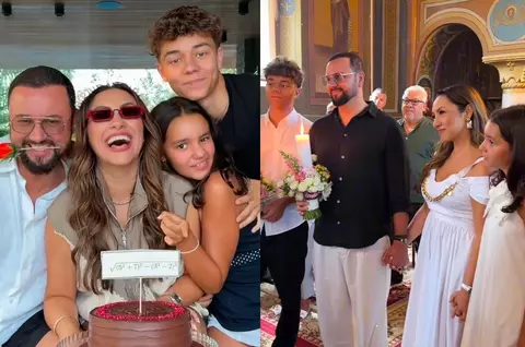 Andra, zi de naștere spectaculoasă, la 40 de ani. Ea și Cătălin Măruță și-au reînnoit jurămintele după 18 ani de căsătorie, la biserică, alături de copii / Petrecerea de după a fost ca o nuntă