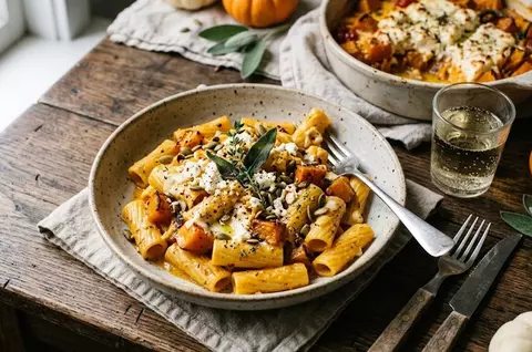 Rețetă de paste cu dovleac copt și feta. Un preparat cremos și delicios, perfect pentru zilele de toamnă