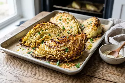 Rețetă de varză caramelizată la cuptor cu usturoi și parmezan