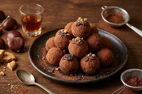Rețetă de trufe de castane cu biscuiți și rom. Sunt delicioase și se prepară fără coacere