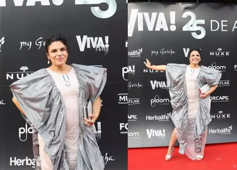 Alina Șerban, apariție excentrică la petrecerea VIVA! A purtat o rochie cu umeri supradimensionați și un accesoriu inedit la gât