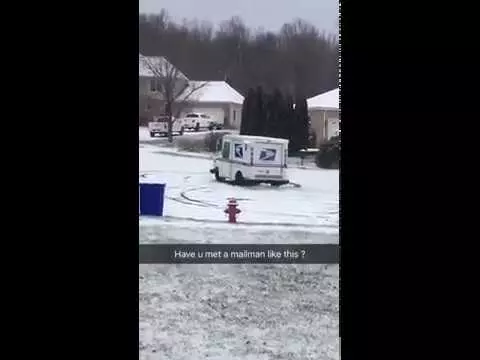 Mailman-Doing-Donuts-In-Snow