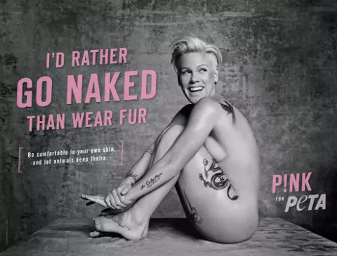 Pink a pozat nud pentru Campania PETA