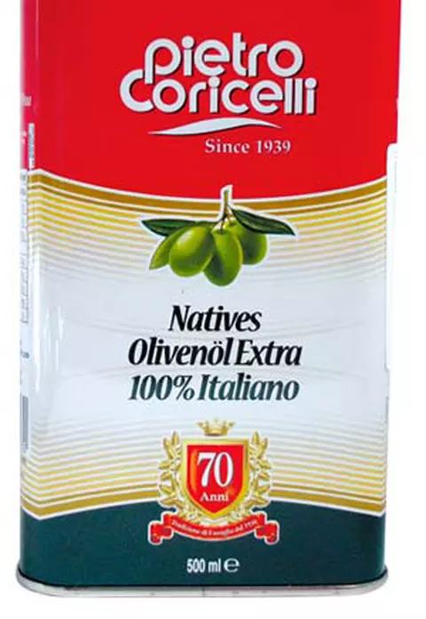 Uleiul de masline extra virgin Pietro Coricelli in cutie metalica