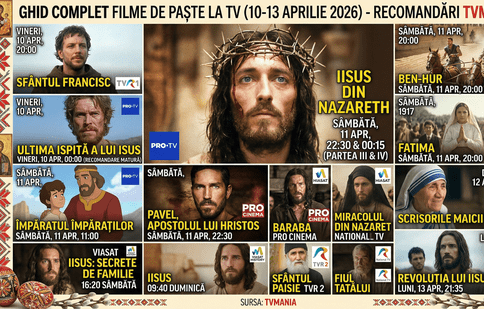 „Iisus din Nazareth”, „Ben-Hur” și premiere de suflet. Ce filme religioase vedem la TV în Vinerea Mare și de Paște