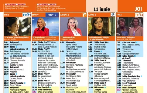 Programe TV pentru vineri, 17 iulie