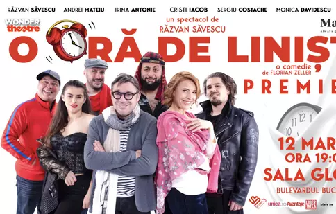 Compania independentă de teatru WonderTheatre anunță premiera spectacolului “O ORĂ DE LINIȘTE” cu Cristi Iacob, Monica Davidescu, Andrei Mateiu și Irina Antonie