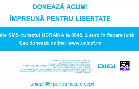 Digi24 demarează campania „Împreună pentru libertate”, în colaborare cu UNICEF România