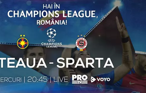 În seara asta, Steaua – Sparta Praga joacă live la Pro TV