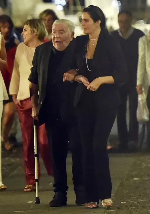 *EXCLUSIVE* 80 year old Italian fashion designer Roberto Cavalli enjoys a meal with his girlfriend 35 year old Sandra Nilsson at Cracco Portofino