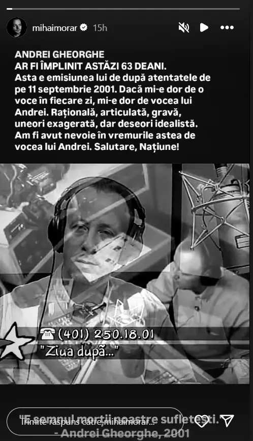 Mesajul lui Mihai Morar în ziua în care Andrei Gheorghe ar fi împlinit 63 de ani