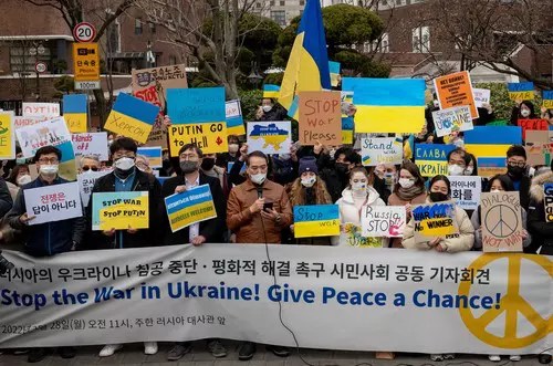 Rally Against War In Ukraine In Seoul, South Korea - 28 Feb 2022