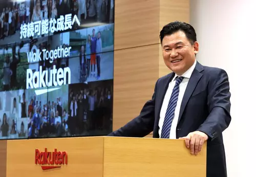 Rakuten president Hiroshi Mikitani announced the company's financial result