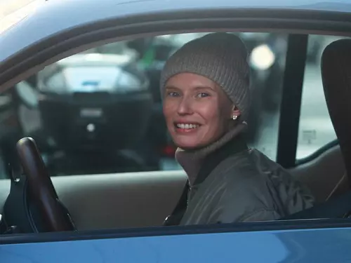 Italian model Bianca Balti seen driving her Smart car in Milan