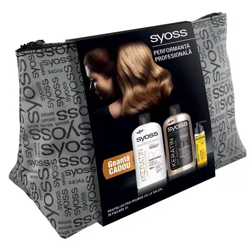 Set cadou Syoss Keratin, 68,99 lei (conține sampon Keratin, Balsam Keratin și Beauty Oil Elixir)