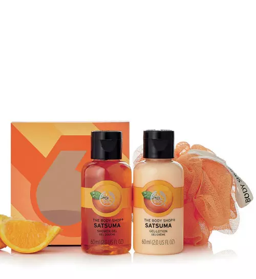 Set cadou Satsuma, The Body Shop, 47 lei (conține loșiune pentru corp, gel de duș și burete pentru baie)