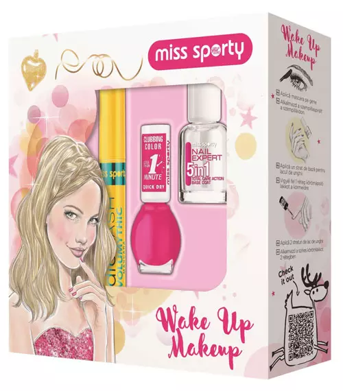 Set cadou Miss Sporty, 29,99 lei (conține mascara Studio Lash Volumythic, baza pentru lacul de unghii Nail Export 5 in 1 și Lac de unghii Clubbing Color)