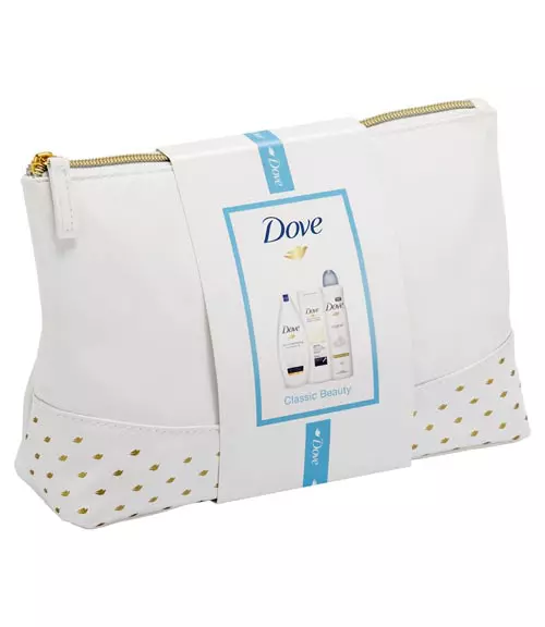 Set cadou Classic Beauty Collection, Dove, 40,84 lei (conține gel de duș (250 ml), lapte de corp (250 ml), antiperspirant stick (40 ml) și geantă pentru cosmetice cadou.)