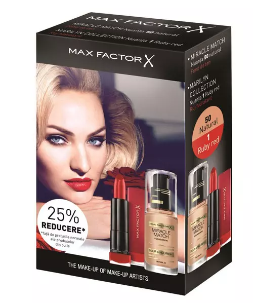 Set de machiaj Max Factor, 69,90 lei (conține Fond de ten Miracle și Ruj Colour Elixir Marilyn Collection)
