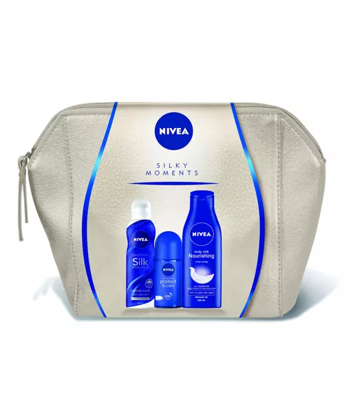 Set cadou Silky Moments, Nivea, 45,50 lei (conține Body lapte pentru corp, Spumă de duş Creme Care și Deo roll-on)