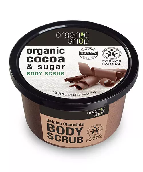 Scrub de corp cu zahăr și cacao Belgian Chocolate, Organic Shop, 19 lei, disponibil pe organik.ro