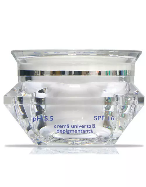 Deutera Lux, Crema Universala Depigmen­tanta, o crema cu apa echilibrata in deuteriu, cu SPF 15, care da stralucire si energie pielii obosite, exclusiv in farmaciile Help Net, 125 lei.