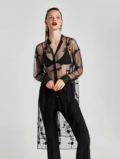 Camasa lunga din tul cu broderie, Zara, 129,90 lei