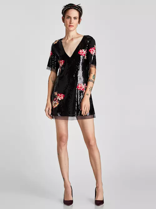 Rochie mini cu paiete brodate, Zara, 249,90 lei