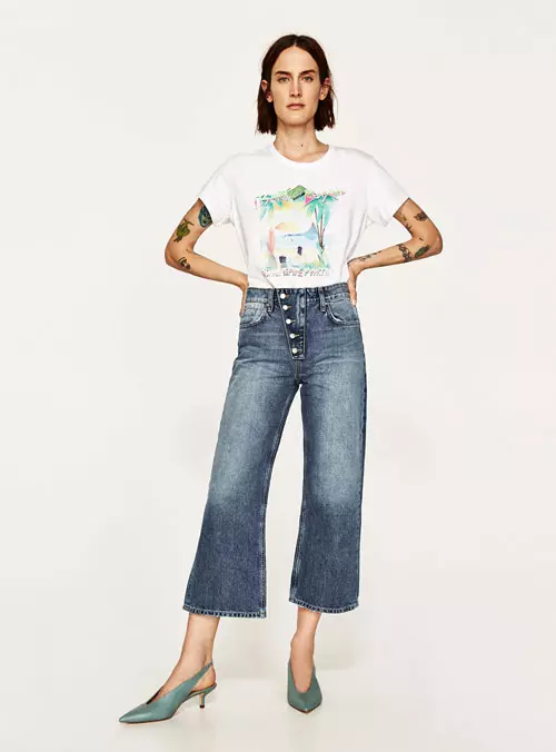 Jeans tip culotte, cu talie medie, Zara, 149,90 lei