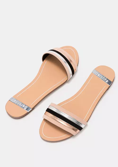 Papuci din piele ecologica, Bershka, 79,90 lei