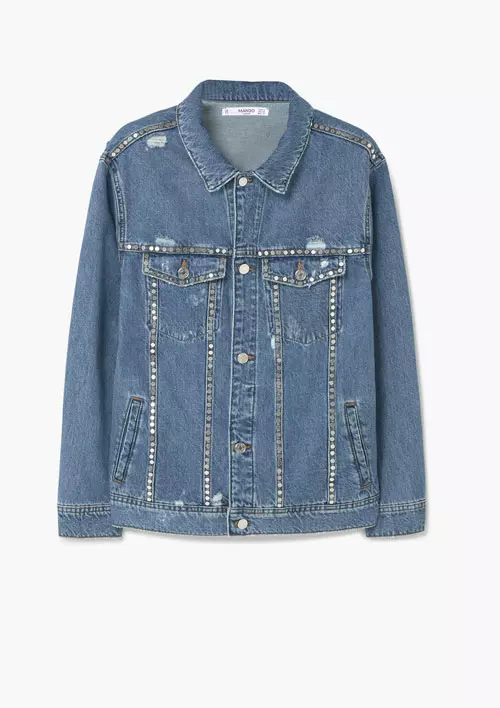 Jacheta scurta din denim, cu tinte, Mango, 249,9 lei