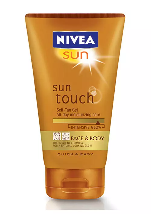 Nivea, gelul autobronzant Sun Touch pentru fata si corp, cu ulei de Macadamia si vitamina E, este excelent pentru prelungirea bronzului de vara; 27,39 lei.