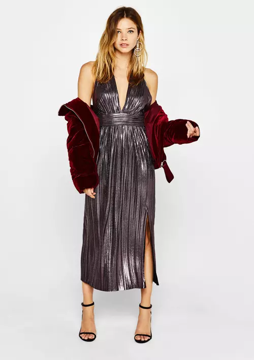 Rochie midi plisata, Bershka, 149,90 lei
