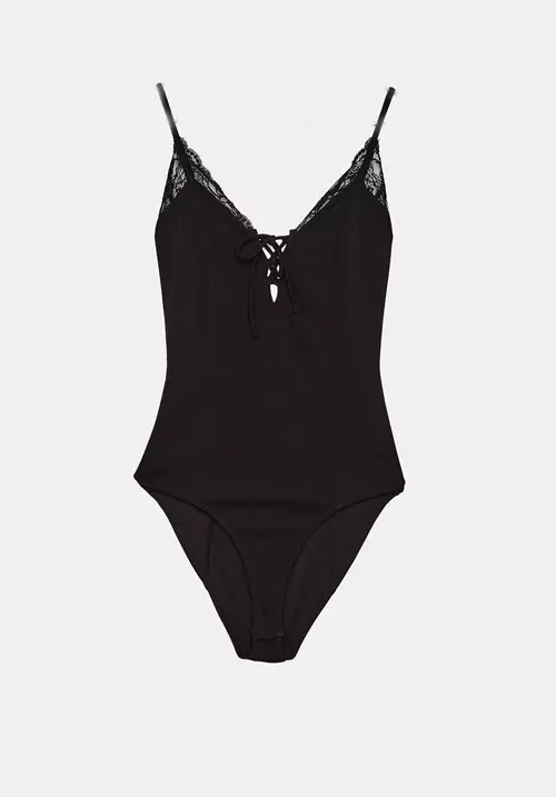 Body din poliester și dantelă, Bershka, 89,90 lei