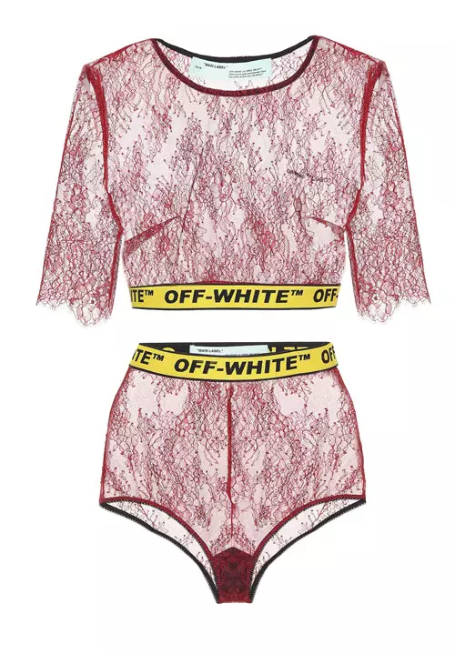 Top și slip din dantelă, Off White, 490 euro, www.mytheresa.com