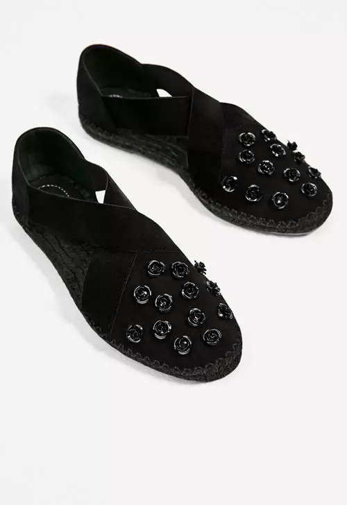 Espadrile din piele, cu detalii in forma de flori, Zara, 99,9 lei