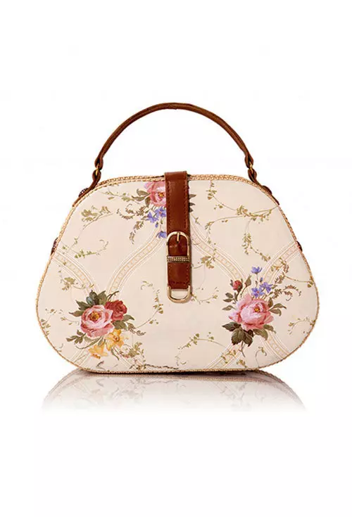 Geanta de lemn cu imprimeu floral, www.moja.ro, 143 lei