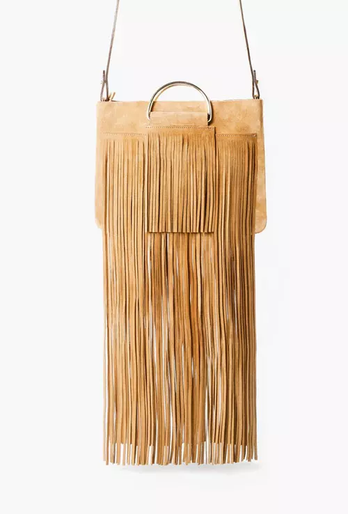 Geanta din piele intoarsa, cu franjuri, Mango, 174,90 lei