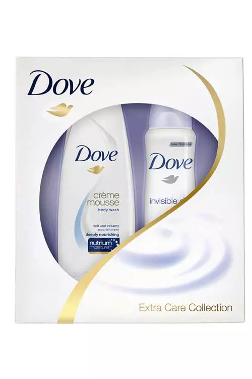 Caseta cadou Dove Extra Care Collection, ce contine gel-crema de dus si deodorant antiperspirant spray, Dove, 23.86 lei.