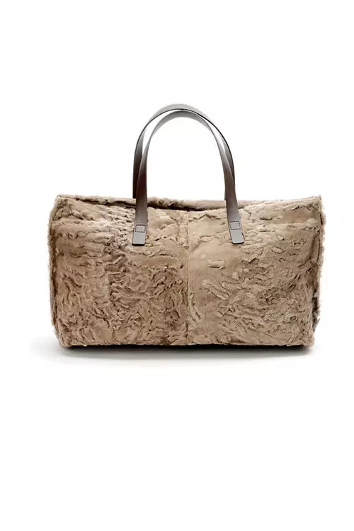 Geanta din blana naturala si piele, Brunello Cucinelli, 4.350 lei