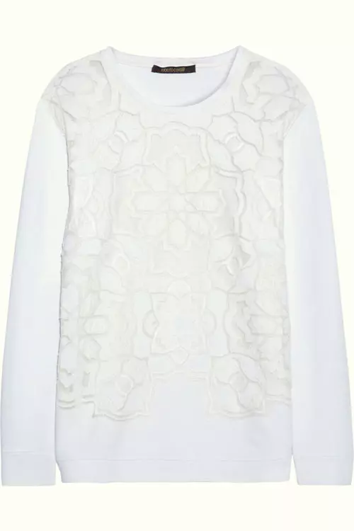 Pulover din bumbac si dantela, Roberto Cavalli, cu pretul la cerere