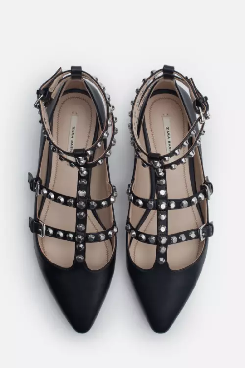 Balerini din piele cu aplicatii metalice, Zara, 169,90 lei