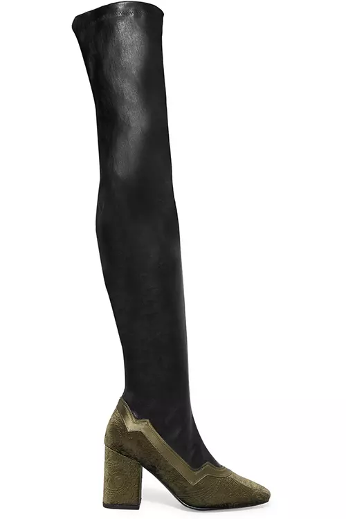 The I'm Really Here To Party leather and embossed velvet over-the-knee boots, 3045 lei