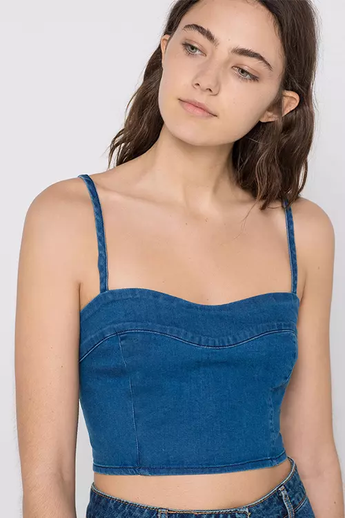 Crop top din denim, Pull & Bear, 69.90 lei