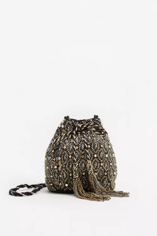 Geanta sac cu margele aurii, Mango, 199 lei