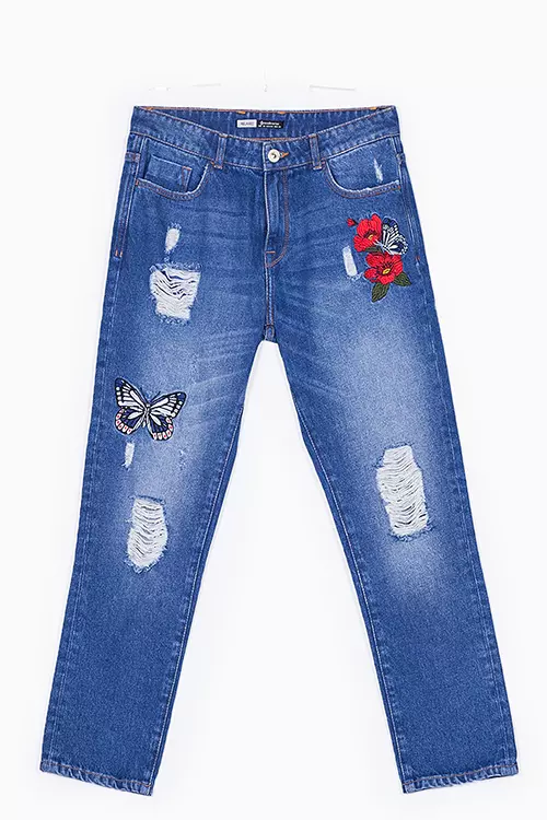 Jeans cu broderie, Stradivarius, 149.90 lei